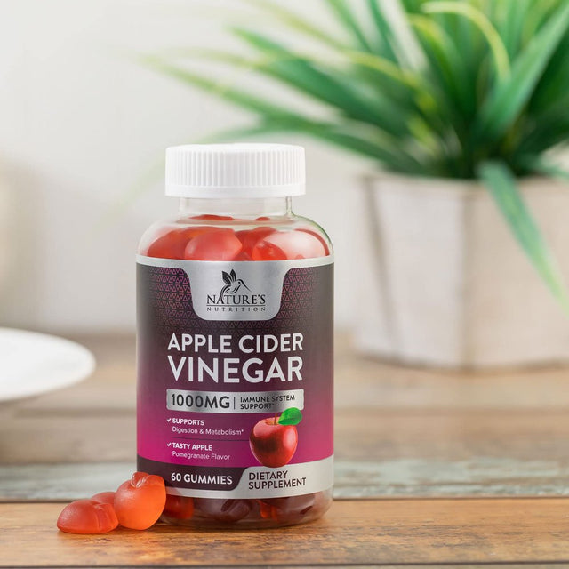 Nature'S Nutrition Apple Vinegar Gummy for Weight Loss 1000Mg - Vegan Apple Cider Vinegar Gummies for Detox & Cleanse, ACV Supplement Pills, Vitamin B12, Beetroot & Pomegranate, Non-Gmo - 60 Gummies