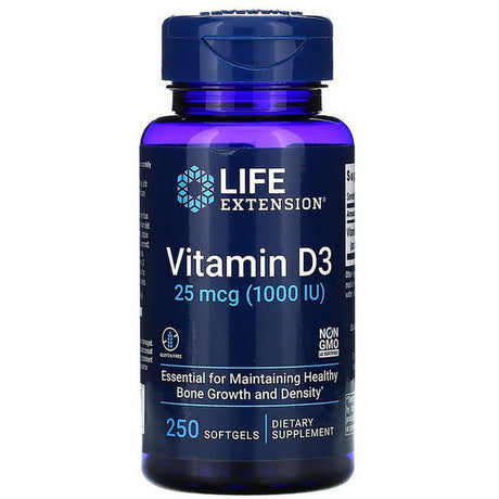 Life Extension Vitamin D3 25 Mcg (1000 IU) - Cognitive, Bone, Immune, Heart Health & Blood Pressure Support - Gluten-Free, Non-Gmo - 250 Softgels