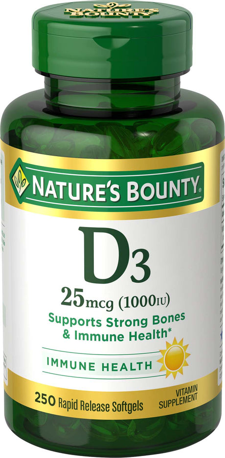 Nature’S Bounty Vitamin D3 Rapid Release Softgels, 1000 IU, 250 Count