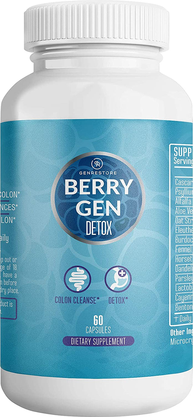 Berry Gen: Detox Herbal Supplement with Probiotics, Aloe Vera, Psyllium Husk, and Parsley - 60 Capsules - Natural Formula - Supports Digestive System - Made in the USA