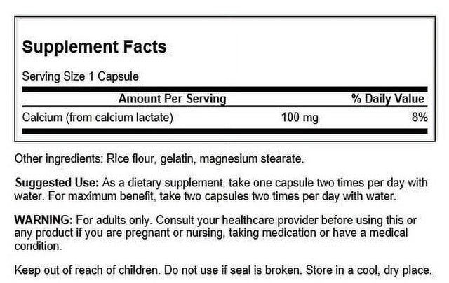 Swanson Calcium Lactate 100 Mg 100 Caps 4 Pack