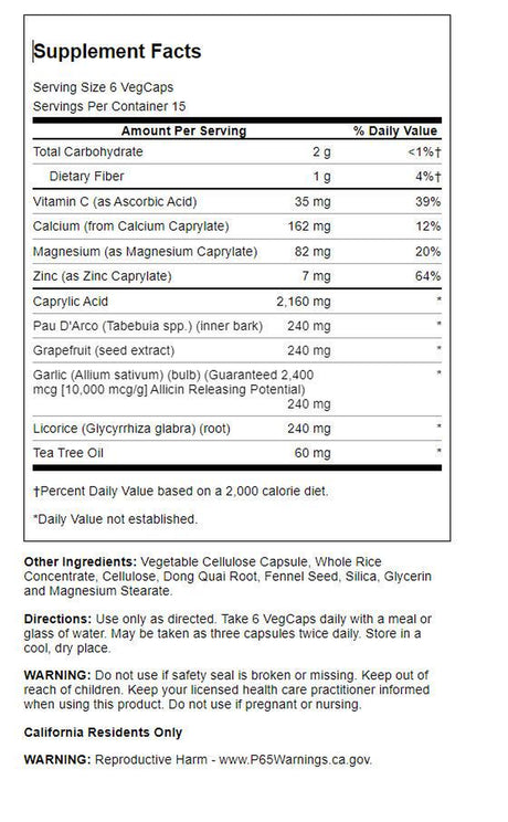 Solaray Yeast-Cleanse | with Caprylic Acid, Pau Darco, Grapefruit Seed Extract & Tea Tree Oil | Healthy Cleansing Support | 30 Servings | 90 Vegcaps