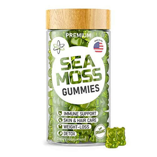 Irish Sea Moss Gummies - Organic Vegan Seamoss Bladderwrack Burdock Root Supplement - Natural Thyroid Support & Immune Booster for Kids & Adults - Based on Sea Moss Gel & Powder for Dr Sebi Diet