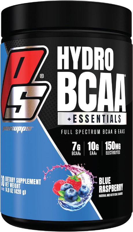 PROSUPPS Hydrobcaa Essentials BCAA Powder - Pre Workout and Post Workout Drink with Eaas Amino Acid Powder for Muscle Recovery, Energy, Fat Loss and Hydration (Blue Raspberry, 30 Servings)