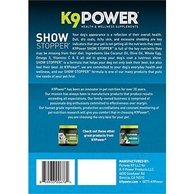 K9 Power - Show Stopper, Healthy Coat & Skin Supplement for Dogs, Reduces Itching & Shedding, Dry Skin, Seasonal Allergies, Omega 3S, 8Lbs