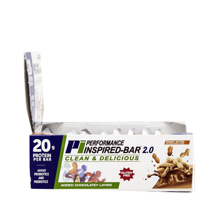 Performance Inspired Nutrition - Protein Bar 2.0 – Contains - 20G Protein - 6G Fiber - 4G Mcts - 1 Billion CFU Probiotics – 1G Prebiotics - G Free – BIG 70G Bar - Peanut Butter - 12Ct. Box