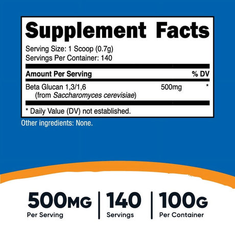 Nutricost Beta Glucan Supplement Powder 100 Grams (140 Servings)