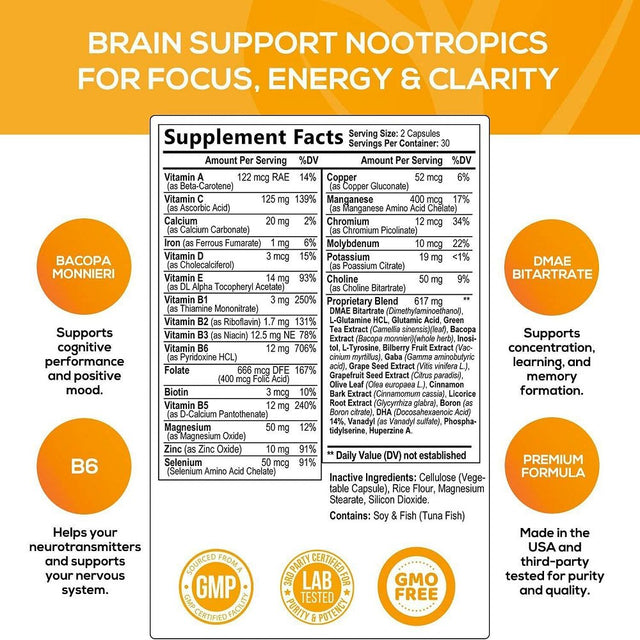 Nature'S Nutrition Brain Booster Nootropic Supplement 1000Mg Memory & Clarity, 120 Capsules