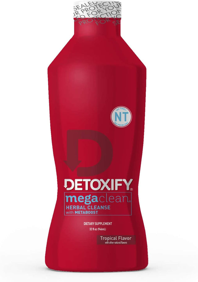 Detoxify – Mega Clean NT Herbal Cleanse – Tropical – 32 Oz – Professionally Formulated Herbal Detox Drink – Enhanced with Metaboost Eliminating Need for Precleanse – plus Sticker