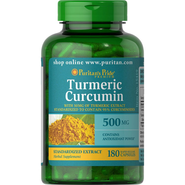 Puritan'S Pride Turmeric Curcumin 500 Mg, Herbal Supplement, Green, 180 Count Capsules