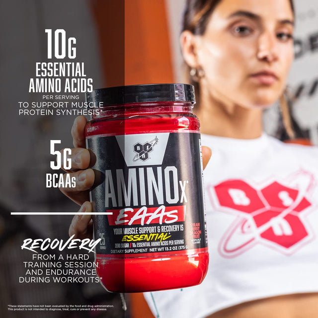 BSN Amino X Eaas, Muscle Recovery & Endurance, 10G Essential Amino Acids, 5G Bcaas, Zero Sugar, Caffeine Free, White Bark Raspberry, 13.2Oz, 25 Servings