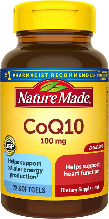 Nature Made Coq10 100 Mg, Dietary Supplements for Heart Health and Cellular Energy Production, 72 Softgels, 72 Day Supply