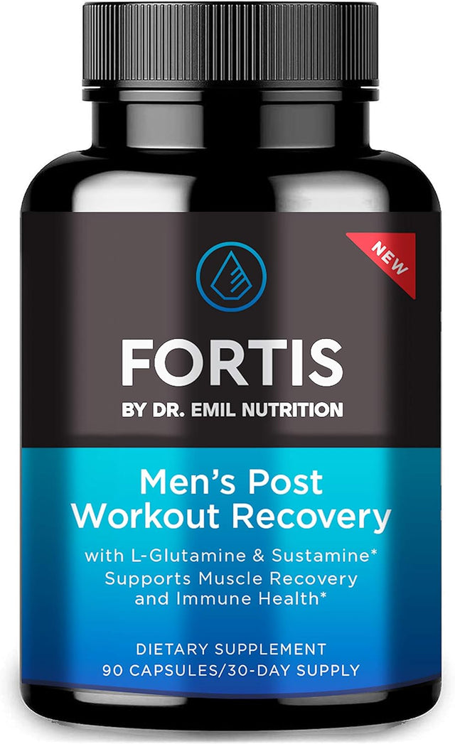 DR EMIL NUTRITION Fortis Post-Workout Recovery Capsule for Men with L-Glutamine and Sustamine to Support Muscle Recovery & Immune Health, 30 Servings