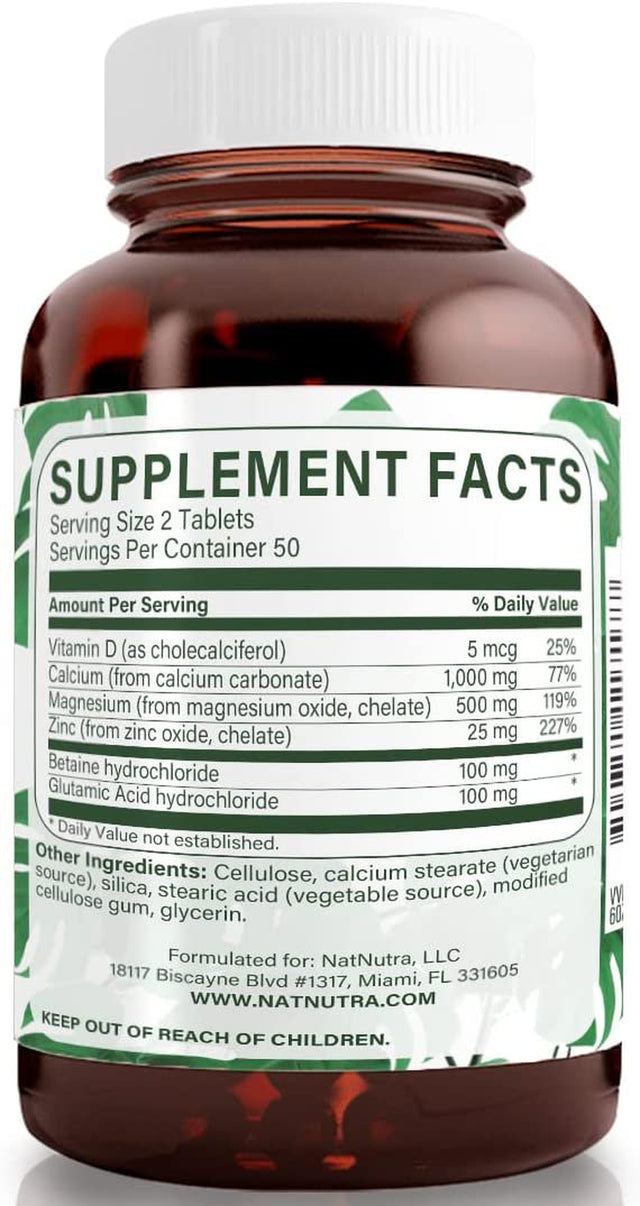 Natural Nutra Calcium Magnesium Zinc Supplement with Vitamin D3 for Bone Strength - 100 Count