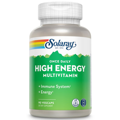 Solaray Once Daily High Energy Multivitamin, W/ No Iron | Complete Multi W/ Whole Food & Herb Base | Non-Gmo | 90 Vegcaps