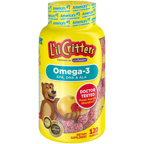 L'Il Critters Kids Omega-3 Gummy, 3 Fatty Acids, DHA, EPA and ALA. 120 Ct (60-120 Day Supply), Delicious Citrus Flavors (No Fishy Taste) from America'S Number One Kids Gummy Vitamin Brand