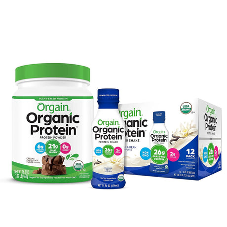 Orgain Organic Plant Based Protein Powder, Creamy Chocolate Fudge - 1.02 Pound & Organic Plant Based Protein Powder, Vanilla Bean - Vegan, Low Net Carbs, Non Dairy, Gluten Free, 1.02 Pound