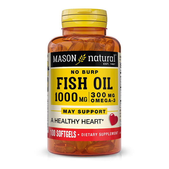 Mason Natural No Burp Fish Oil 1000 Mg Omega-3 300 Mg, 100 Softgels