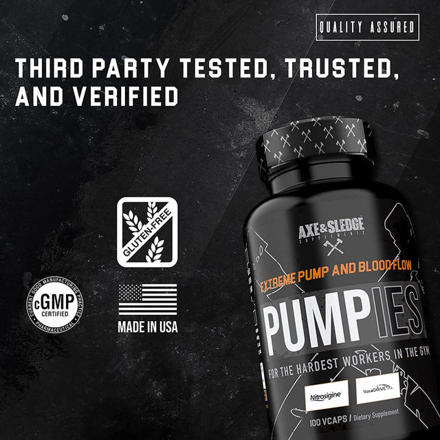 Axe & Sledge Pumpies, Nitric Oxide Support, Non-Stim Pre-Workout, 100 Veggie Capsules, 20 Servings