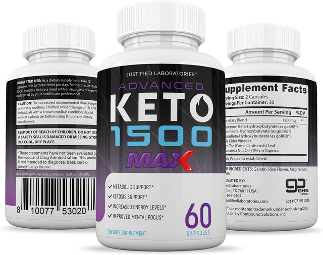 (3 Pack) Advanced Keto 1500 Max 1200MG Pills Includes Apple Cider Vinegar Gobhb Exogenous Ketones Advanced Ketogenic Supplement Ketosis Support for Men Women 180 Capsules