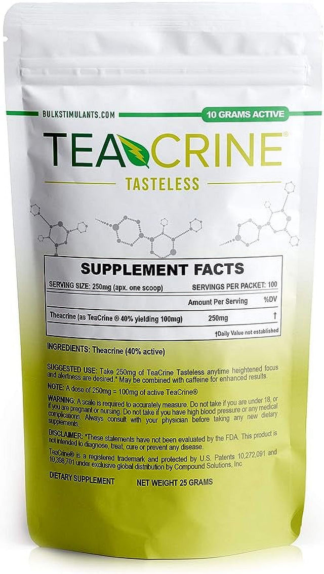 TEACRINE Tasteless Powder: Theacrine Supplement, Nootropic Stimulant Free for Energy Motivation Endurance & Focus, 100 Servings