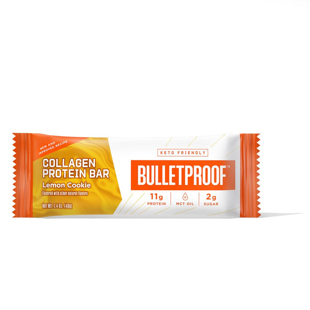 Collagen Protein Bars, Lemon Cookie, 11G Protein, 12 Pack, Bulletproof Grass Fed Healthy Snacks, Made with MCT Oil, 2G Sugar, No Added Sugar