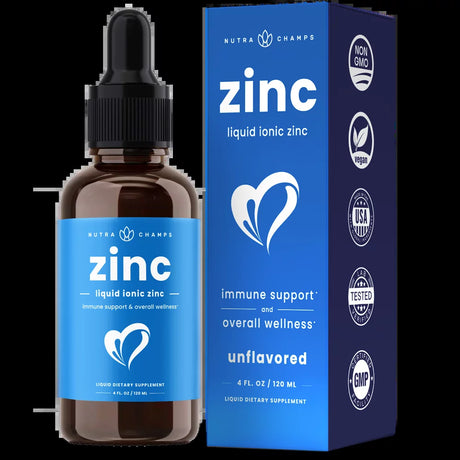 Nutrachamps Liquid Zinc for Kids & Adults | Vegan, Organic Pure Ionic Zinc Drops Enhanced with Vitamin C | Elemental Zinc Supplements for Immune Support | Sugar-Free Organic Zinc Liquid 4 Oz