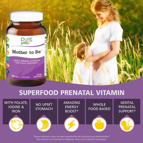 Mother to Be Prenatal Vitamins - Herbal Multivitamins with Iron and Folate by Pure Essence - 90 Tablets