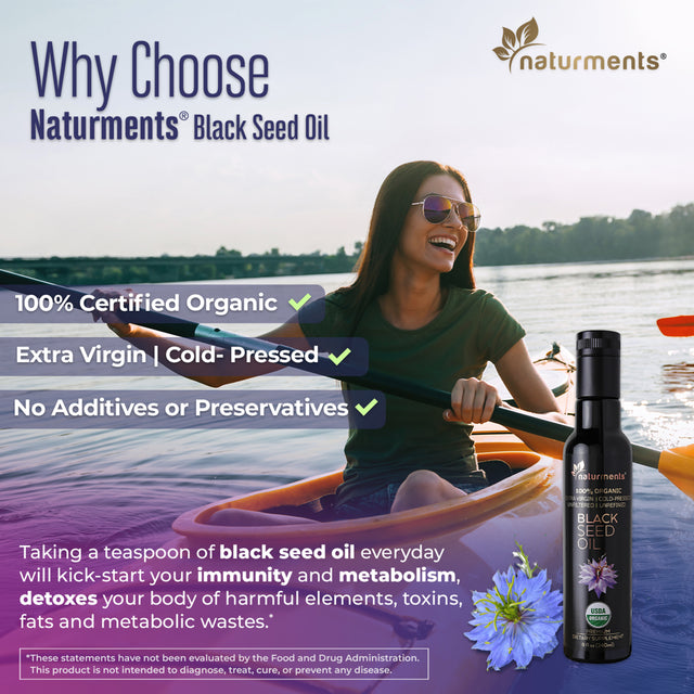 Naturments Premium Black Seed Oil USDA Certified 100% Organic Cold Pressed for Potency Non-Gmo Vegan Gluten Free Cruelty Free Nigella Sativa Oil for Immune Joints Digestion Hair & Skin 8Oz