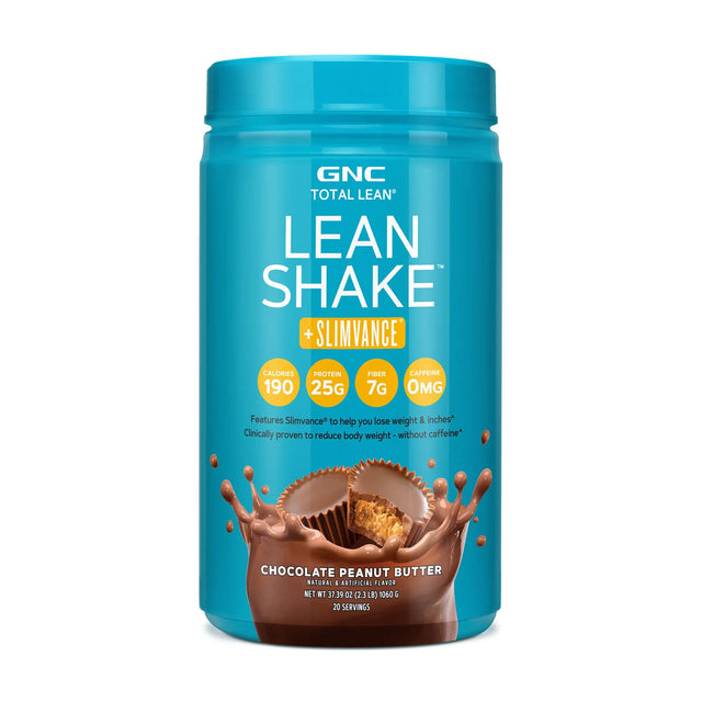 GNC Total Lean Shake + Slimvance | Caffeine Free Protein Powder, Helps Reduce Body Weight | Chocolate Peanut Butter | 20 Servings