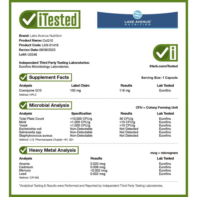 Coq10 by Lake Avenue Nutrition - Ubiquinone Supplement - Promotes Antioxidant Activity - Gluten Free, Non-Gmo - 100 Mg - 360 Veggie Capsules
