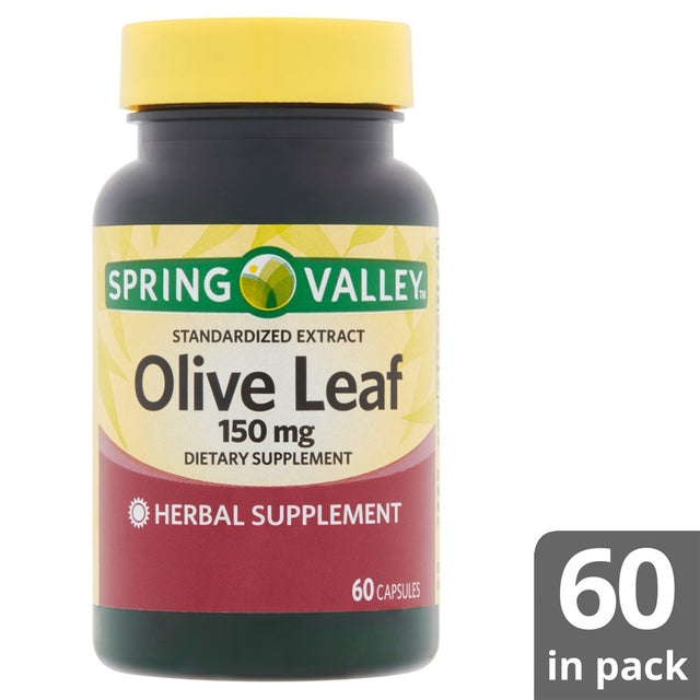 Spring Valley Standardized Extract Olive Leaf Herbal Supplement Capsules, 150 Mg, 60 Count