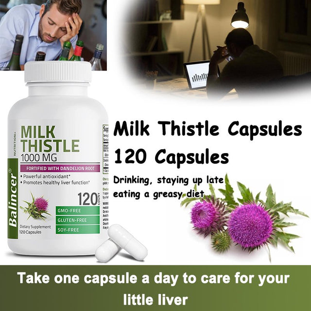 Balincer Milk Thistle 1000Mg Silymarin Marianum & Dandelion Root Liver Health Support 60/120 Capsules-120Capsules