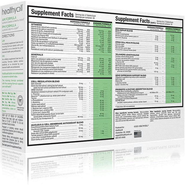 Healthycell AM/PM Nutrition Natural anti Aging Supplement for Adults, Supports Cell Health, 120 Tablets