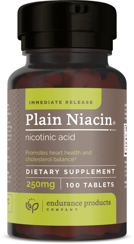 Endurance Products Plain Niacin - 250Mg Immediate Release Niacin with Flush (Vitamin B-3) - Nicotinic Acid 100 Tablets - Non-Gmo, Vegan, Gluten Free Company