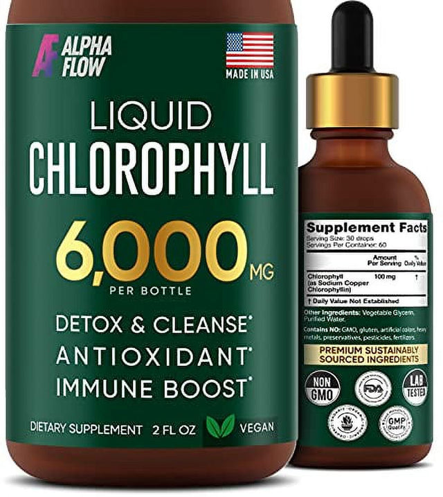 Chlorophyll Liquid Drops 6000 Mg - Premium Liquid Chlorophyll & Organic Supplement - All-In-One Antioxidant for Immune Boost, Energy Increase, Digestion Support & Fast Detox - Non-Gmo, Vegan