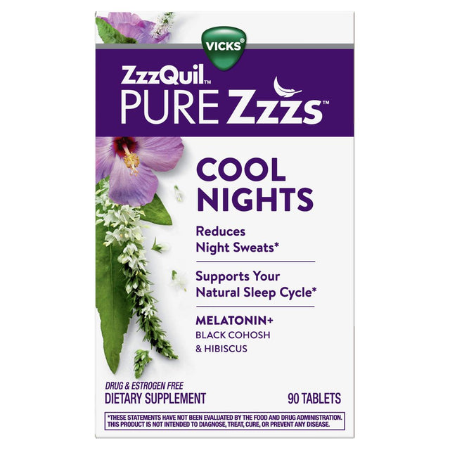 Vicks Zzzquil Pure Zzzs Cool Nights, Night Sweats Reducing, Melatonin Sleep Aid, 90 Tablets