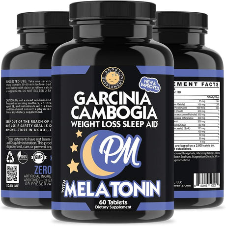 Garcinia Cambogia PM Weight Loss Sleep, All Natural Supplement W/Valerian Root & Melatonin to Help Burn Fat Overnight, Night Time Appetite Suppressant, Vegetarian Formula (1-Bottle)