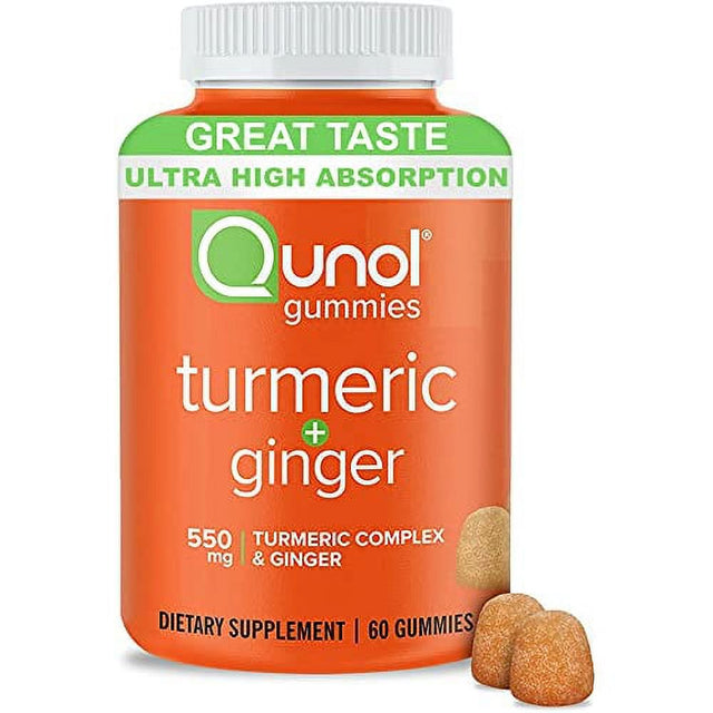 Qunol Turmeric and Ginger Gummies, Gummy with 500Mg Turmeric + 50Mg Ginger, Joint Support Supplement, Ultra High Absorption, Vegan, Gluten Free, 1 Month Supply 60Ct