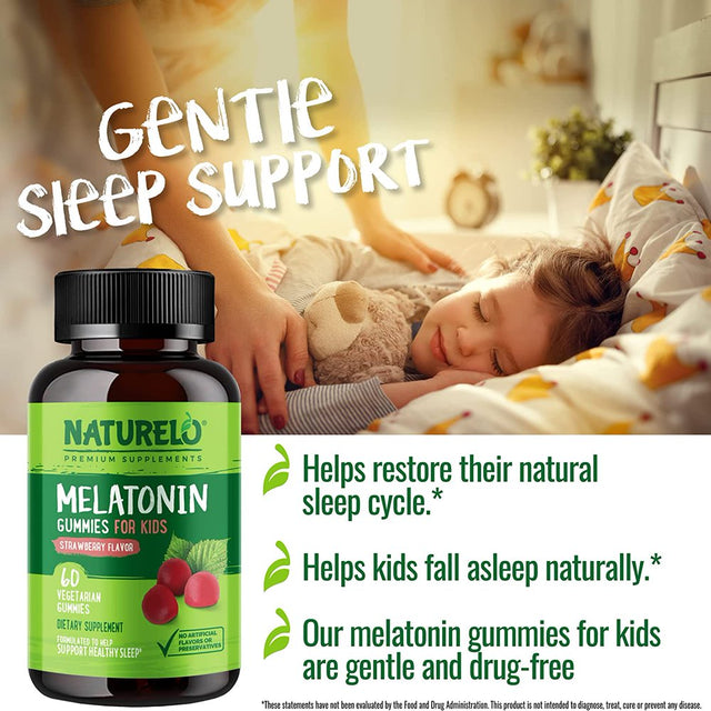 NATURELO Melatonin Gummies Supplement for Kids – Gluten Free, Vegetraian - 60Ct