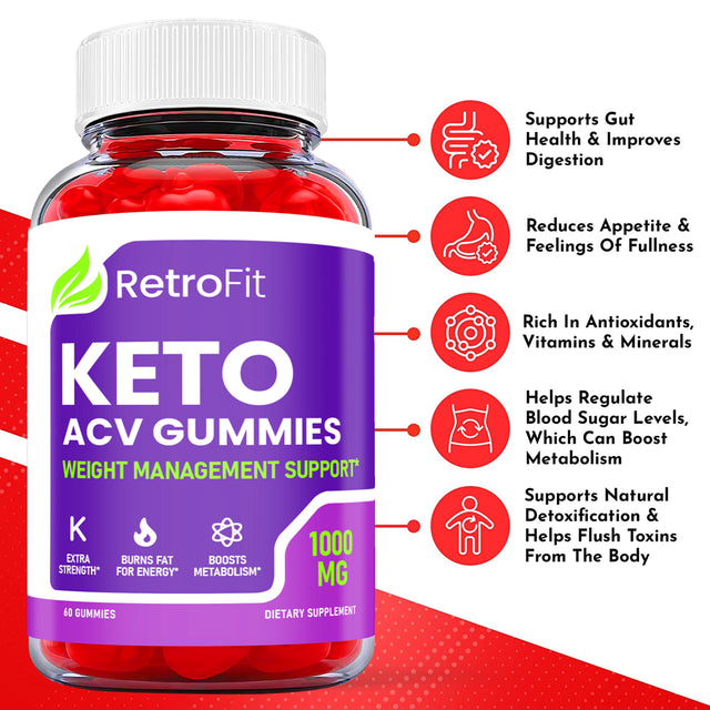 (2 Pack) Retro Fit Keto ACV Gummies - Supplement for Weight Loss - Energy & Focus Boosting Dietary Supplements for Weight Management & Metabolism - Fat Burn - 120 Gummies