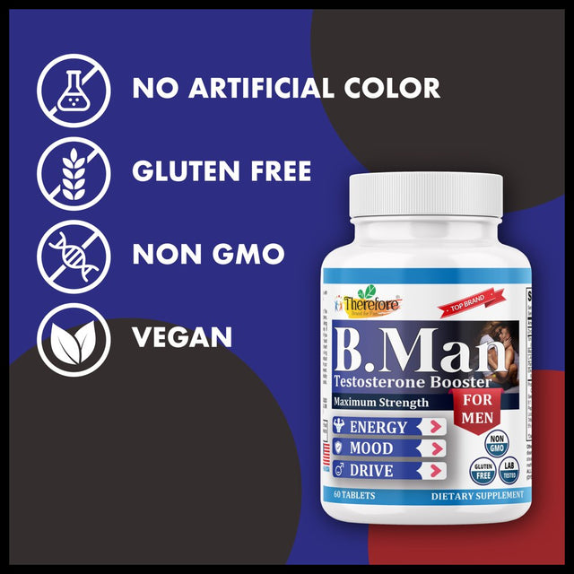 B.Man Energy Booster for Men, Muscle Builder Energy Booster Supplements 60 Tablets by Therefore