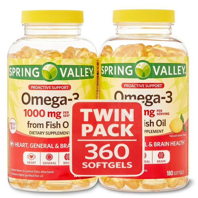 Spring Valley Omega-3 Natural Lemon Flavor Dietary Supplement Twin Pack, 1000 Mg, 360 Count