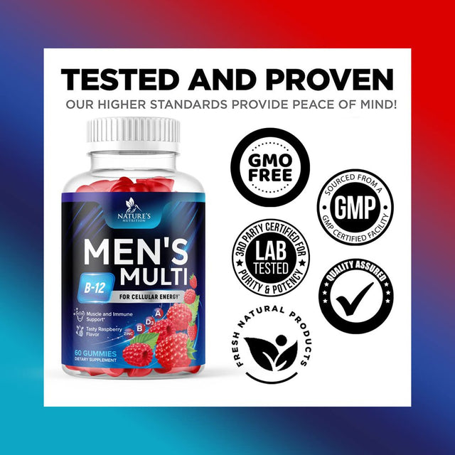 Nature'S Multivitamin for Men Gummies - Berry Flavored Mens Multivitamins Daily Supplement with Vitamins A, C, D, E, B6, B12, & Zinc - Gummy Vitamin for Energy & Immune Health Support - 60 Gummies