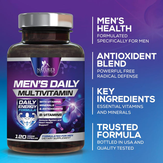 Nature'S Daily Multivitamin for Men - Mens Multivitamins Supplement, with Vitamin A, B12, C, & D, Daily Nutritional Support, Multivitamin Supplement, Non-Gmo Vitamins for Men, 60 Day Supply, 120 Count