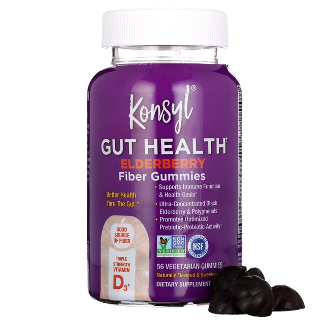 Konsyl Gut Health, Elderberry Fiber Gummies Dietary Supplement for Adults, Serving (2 per Day)