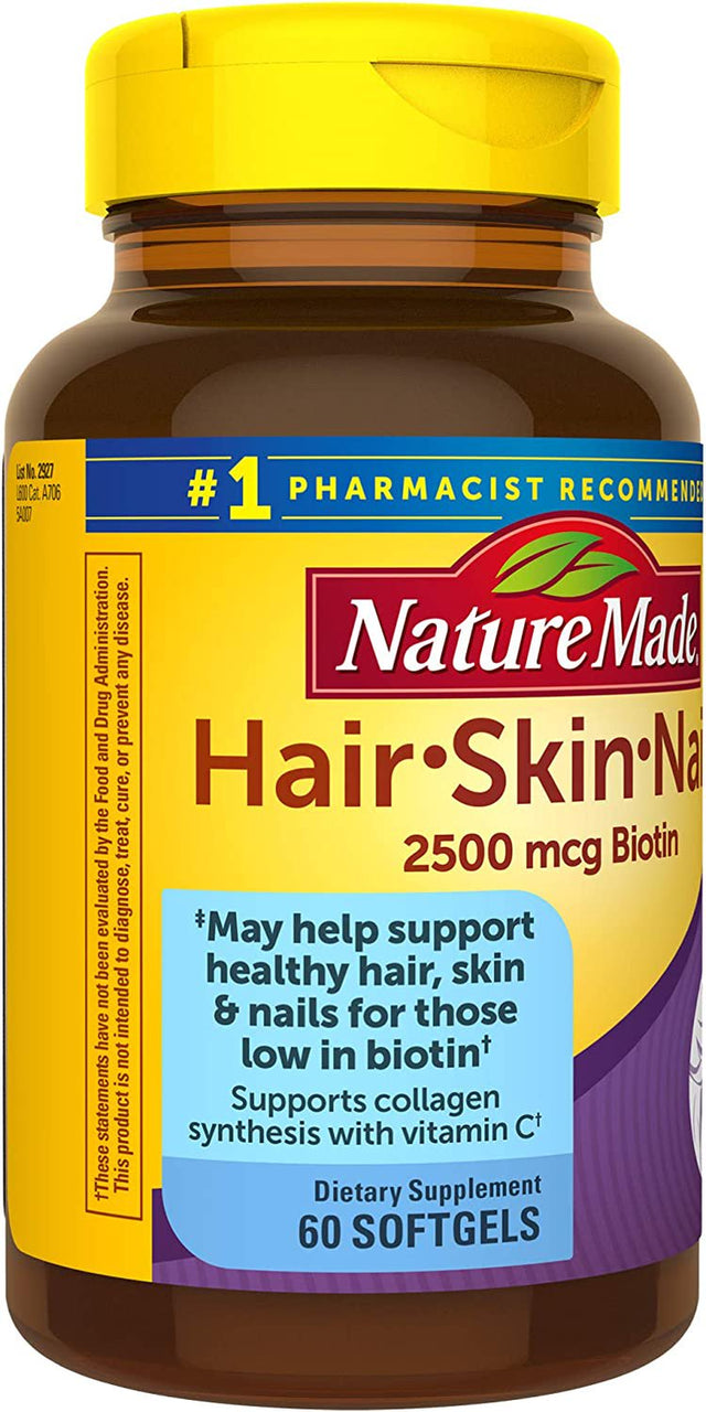 Nature Made Hair Skin and Nails with Biotin 2500 Mcg, Dietary Supplement for Healthy Hair Skin and Nails Support, 120 Softgels, 120 Day Supply