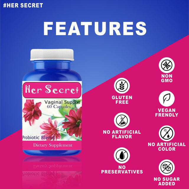 Her Secret Women Prebiotics 60 Pills Control Fishy Odor, Support Ph Balance 60 Capsules