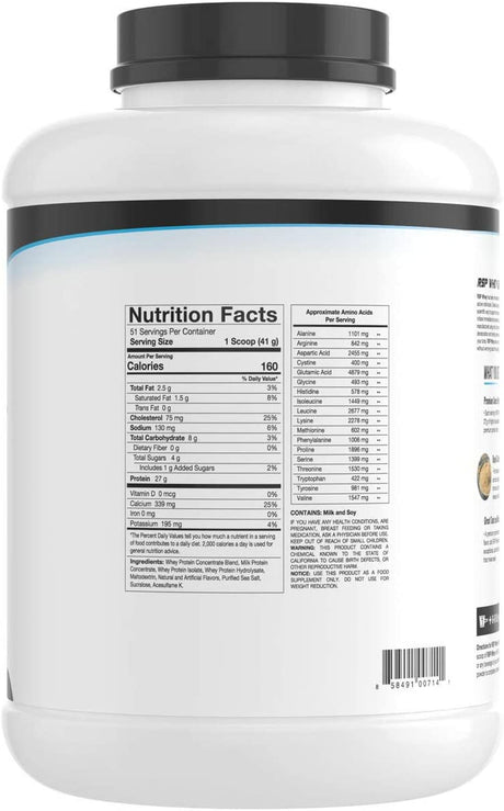 RSP Whey Protein Powder (5LB) - 27G Premium Whey Protein Shake with Bcaas and Glutamine, Post Workout Recovery Protein Supplement, 51 Servings (Chocolate)