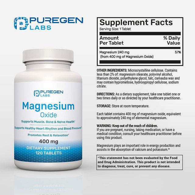 Magnesium 400Mg [High Potency] Supplement - Magnesium Oxide for Immune Support, Muscle Recovery, Leg Cramps, Relaxation - 120 Tablets